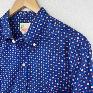 REMINISCENCE Shirt Men L STEWART RICHER Button Up Geometric Woven Blue Vintage